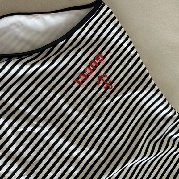 NEW GUCCI STRETCH-JERSEY WEAVE LOGO EMBROIDERY CUT-OUT Striped SWIMSUIT Sz XL - Picture 5 of 9